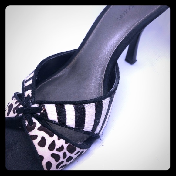 Darling Zebra-print Haircalf Mules Heels - Picture 2 of 4